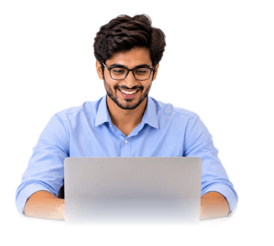 A member at his laptop, sending referral requests to alumni